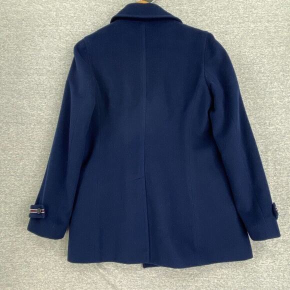 Tommy Hilfiger Wool Jacket Womens Small Blue Pea Coat Military Double Breasted - Picture 3 of 12